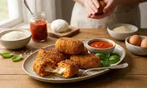 Une assiette de suppli dorés et croustillants, le fromage fondant s'échappe d'un. Une recette italienne réconfortante.