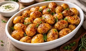 Pommes de terre grenaille dorées et croustillantes, préparées à l'airfryer, garnies de romarin frais. Un délice !
