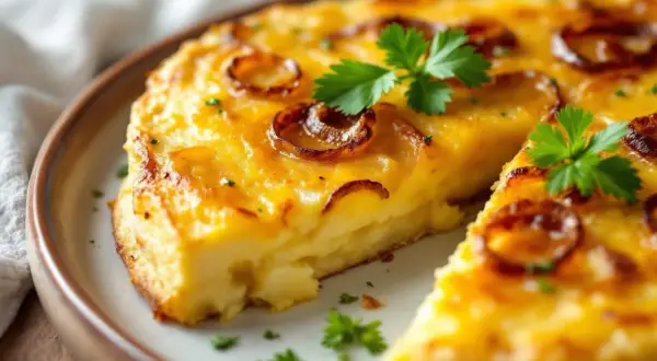Tortilla aux pommes de terre et oignons caramélisés, une recette simple et savoureuse.