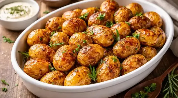 Pommes de terre grenaille dorées et croustillantes, préparées à l'airfryer, garnies de romarin frais. Un délice !